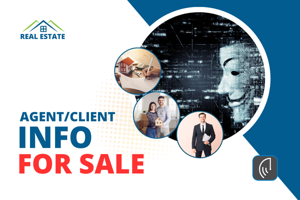 Real estate fraud illustration with a masked hacker and real estate agents and clients